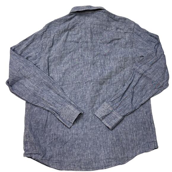 Untuckit Shirt Mens Sz XL Blue Slim Fit 100% Linen Button Up Long Sleeve *FLAW* - Picture 2 of 11